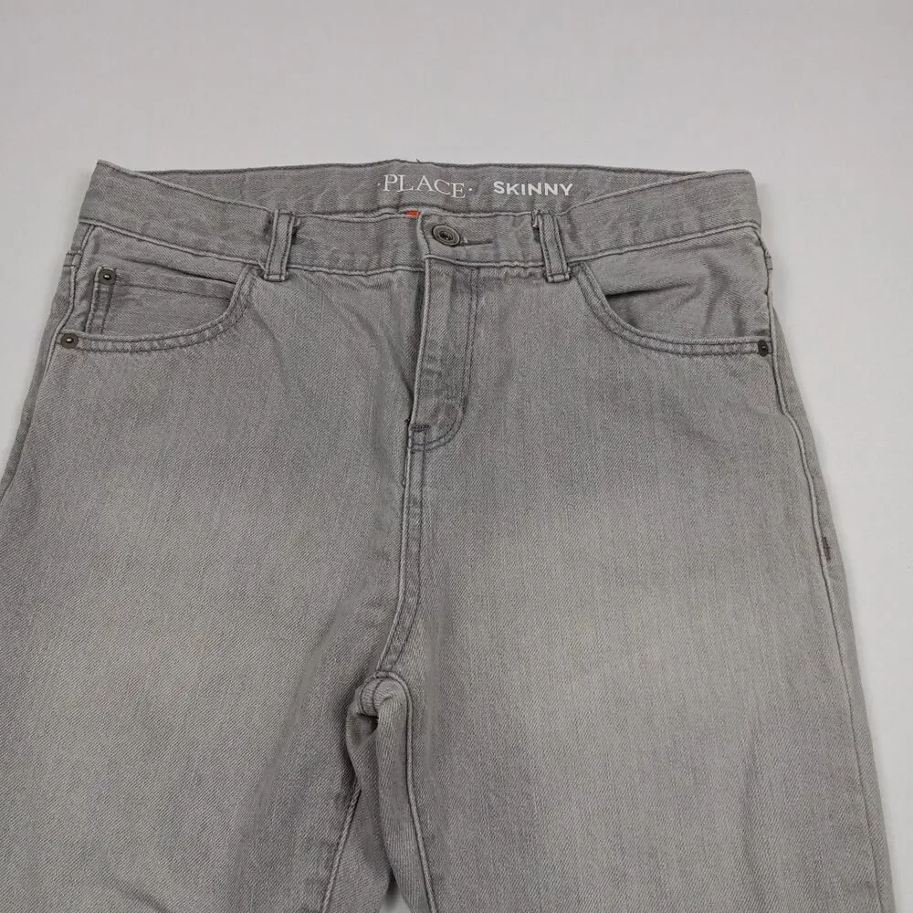 Childrens Place PLACE Mens Boys Size 12 Husky Gray Skinny Leg Denim Jeans